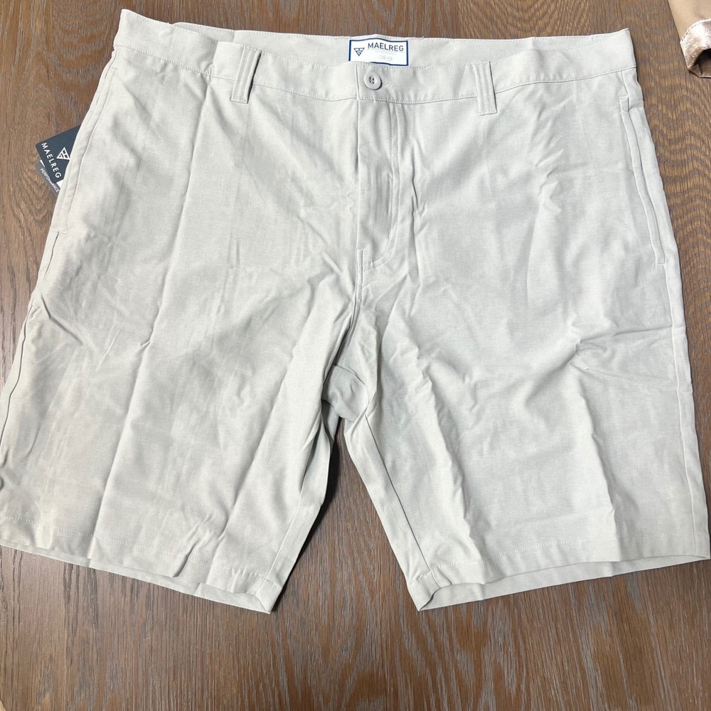 Maelreg Performance Mens Shorts Light Gray 38x9 4-Way Stretch Wicking UPF 30+